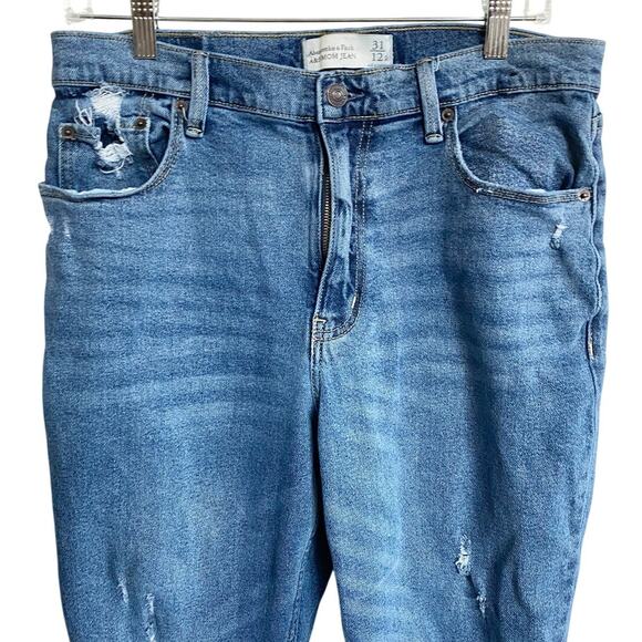Abercrombie & Fitch Mom Jean Distressed Dark Wash Size 31/12R - Picture 9 of 11